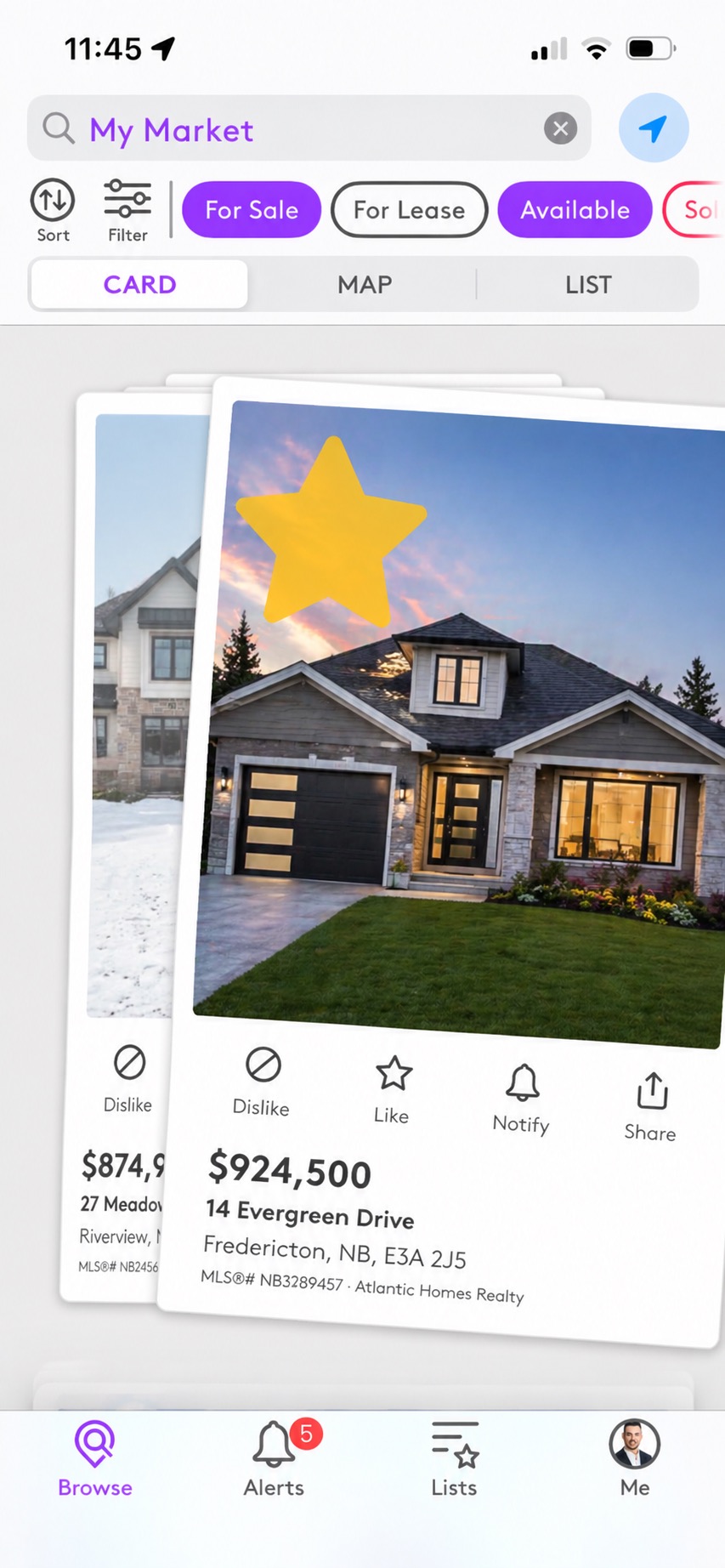 Home card preview in Listed