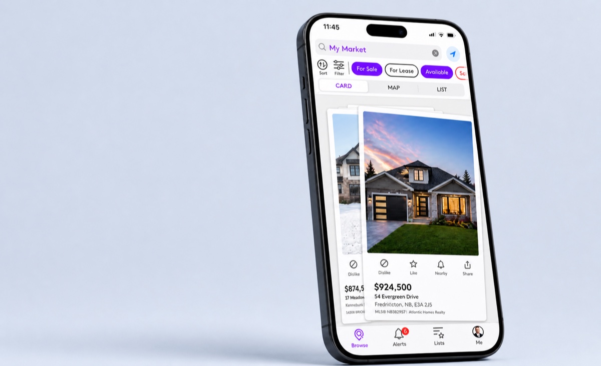 Listed app showing a Greater Moncton home search